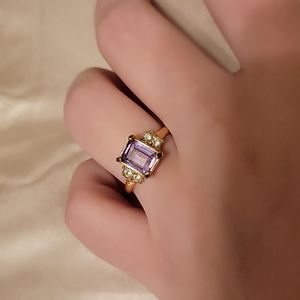 14K Yellow Gold Plated Amethyst & Diamond Ring